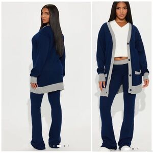 Women's Navy and Gray Cardigan Set